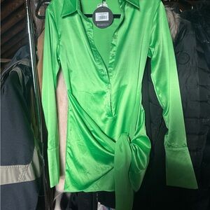 White Fox Boutique Vibrant Green Satin Blouse